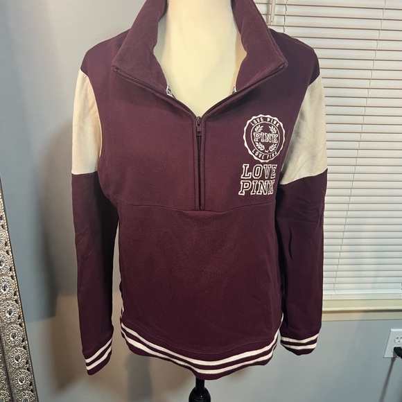 ✨PINK Victoria's Secret Burgundy and White Hoodie - Picture 1 of 5